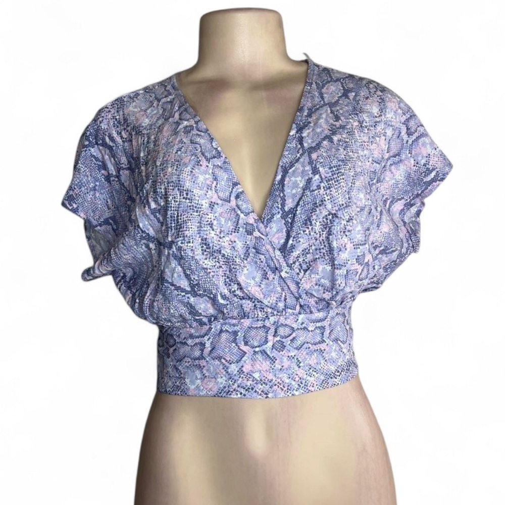 Blue Blush Lavender Pink Snake Print Wrap Crop Blouse